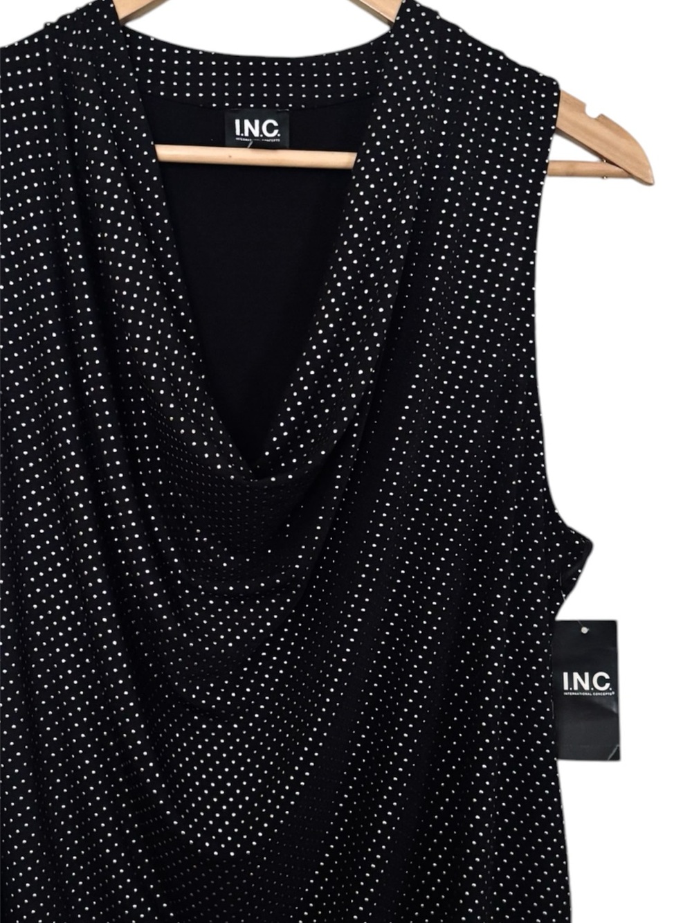 NWT INC International Concepts Metallic Polka Dot Draped Cowl Sleeveless Top